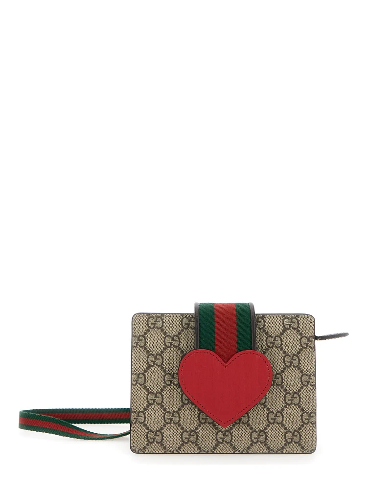 Beige Handbag with GG Canvas and Heart Detail in Cotton Blend Girl