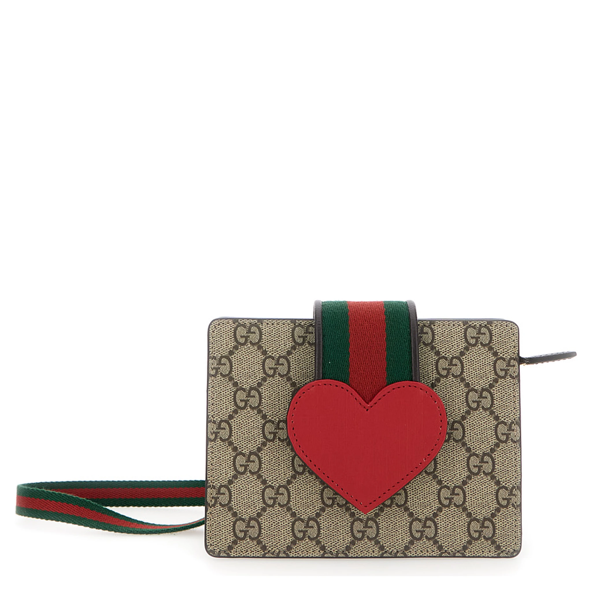 Beige Handbag with GG Canvas and Heart Detail in Cotton Blend Girl