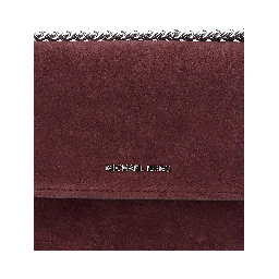 Bordeaux Shoulder Bag with Chain Strap and Front Logo in Suede Woman