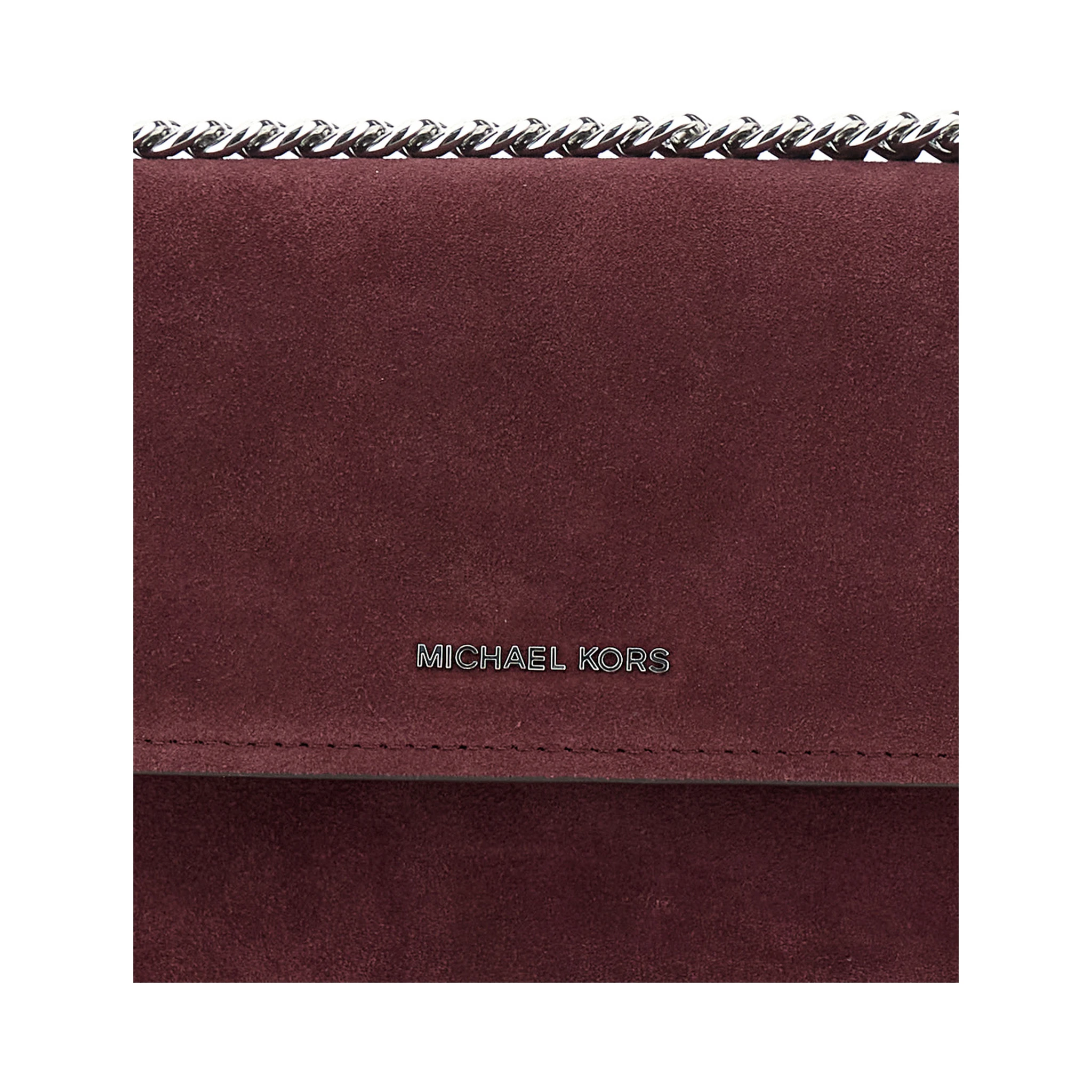 Bordeaux Shoulder Bag with Chain Strap and Front Logo in Suede Woman