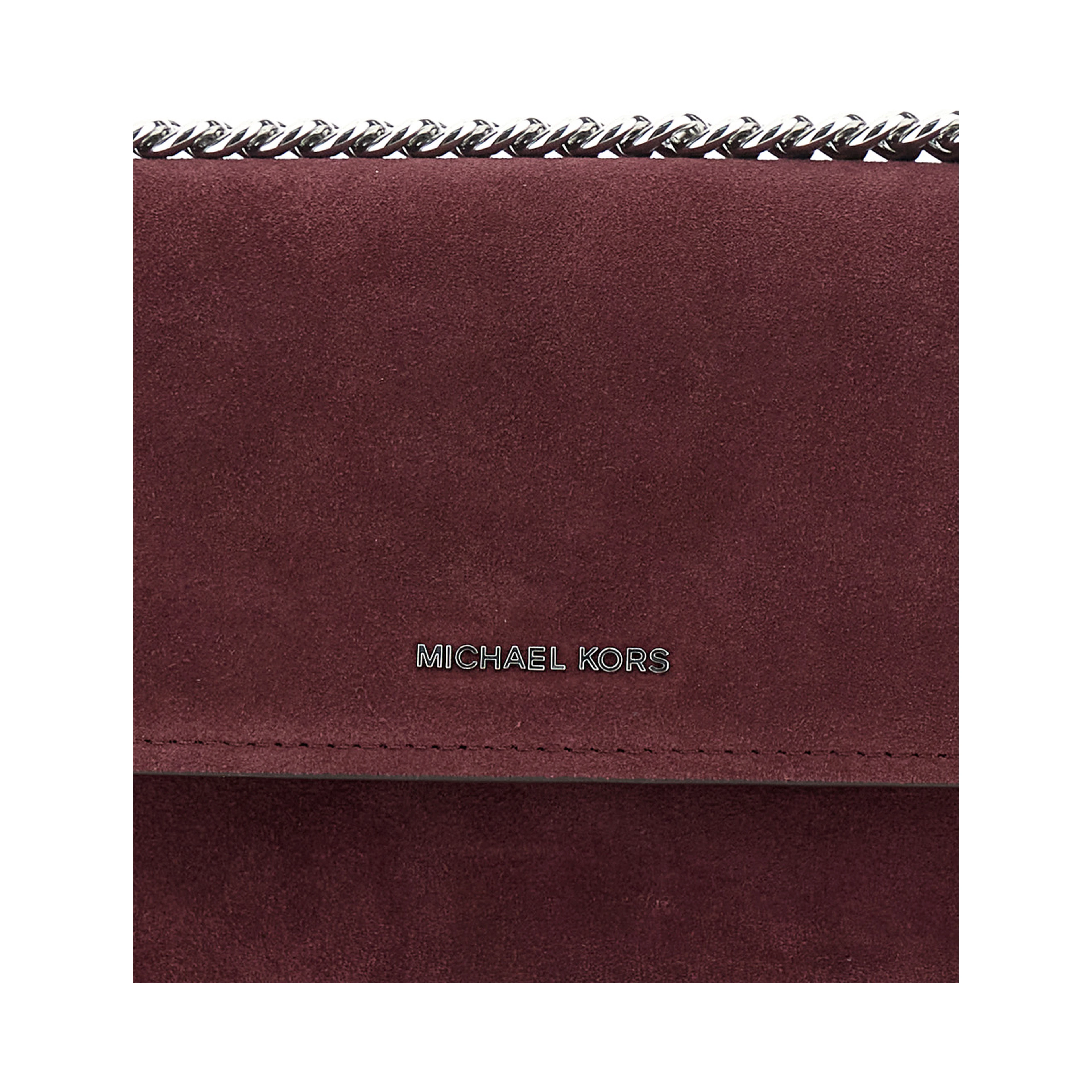 Bordeaux Shoulder Bag with Chain Strap and Front Logo in Suede Woman