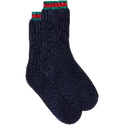 Blue Knit Socks with Web Detail on the Ankle in Cotton Baby