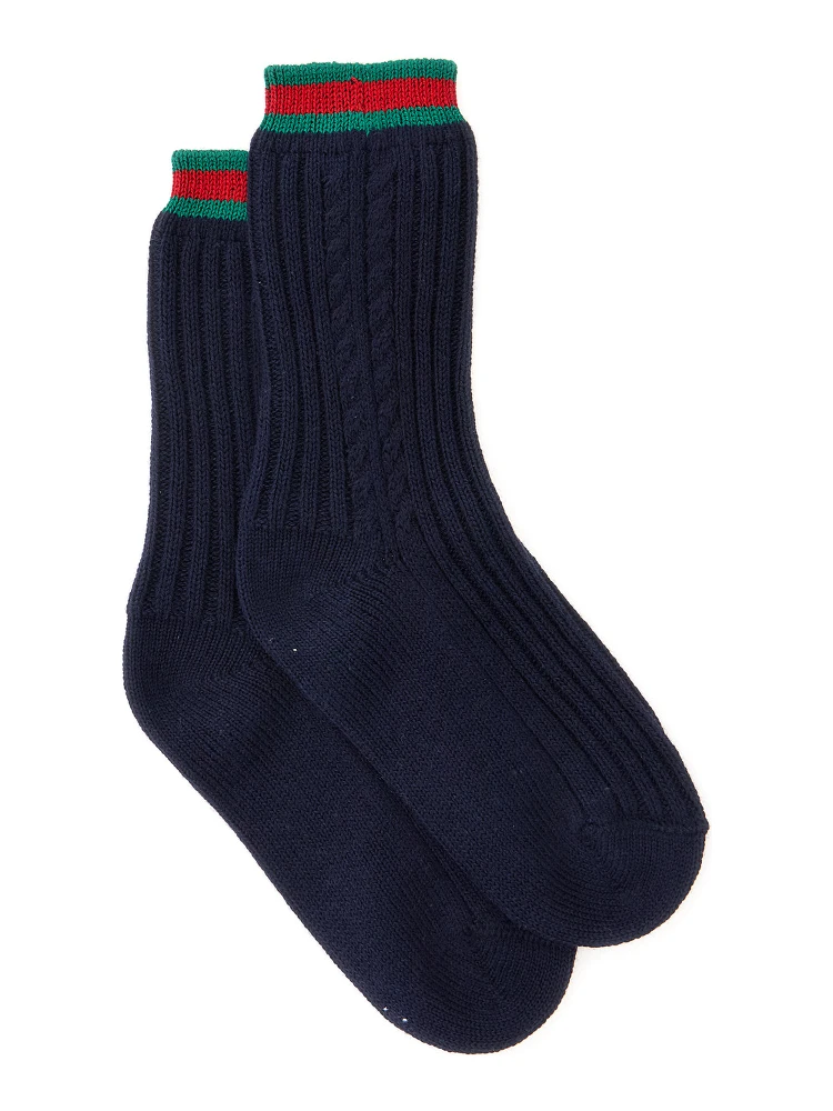Blue Knit Socks with Web Detail on the Ankle in Cotton Baby
