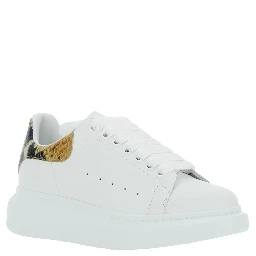 White Oversize Sneakers with Snake Print on the Heel in Leather Woman