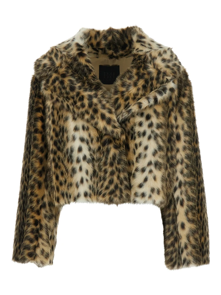 Brown Fur Coat with All-Over Leopard Print in Faux Fur Woman