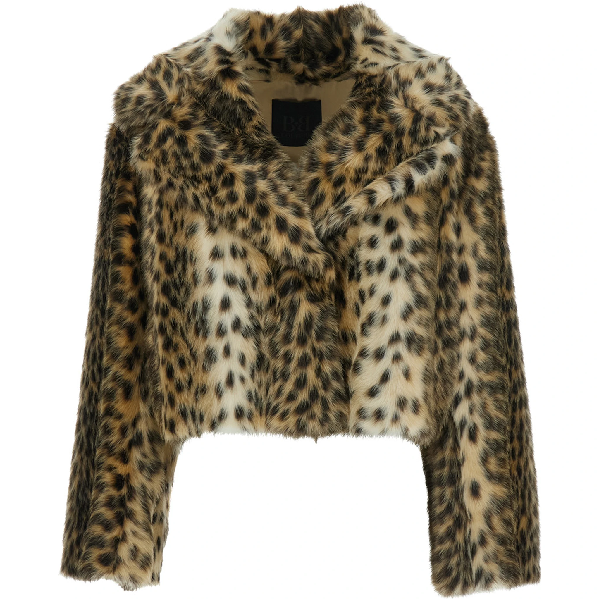 Brown Fur Coat with All-Over Leopard Print in Faux Fur Woman