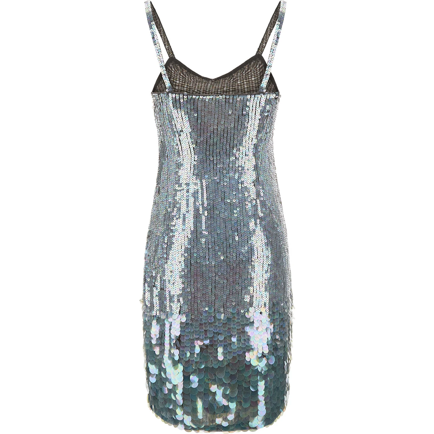 Mini Grey Dress with All-Over Multicolor Sequins in Stretch Polyamide Woman