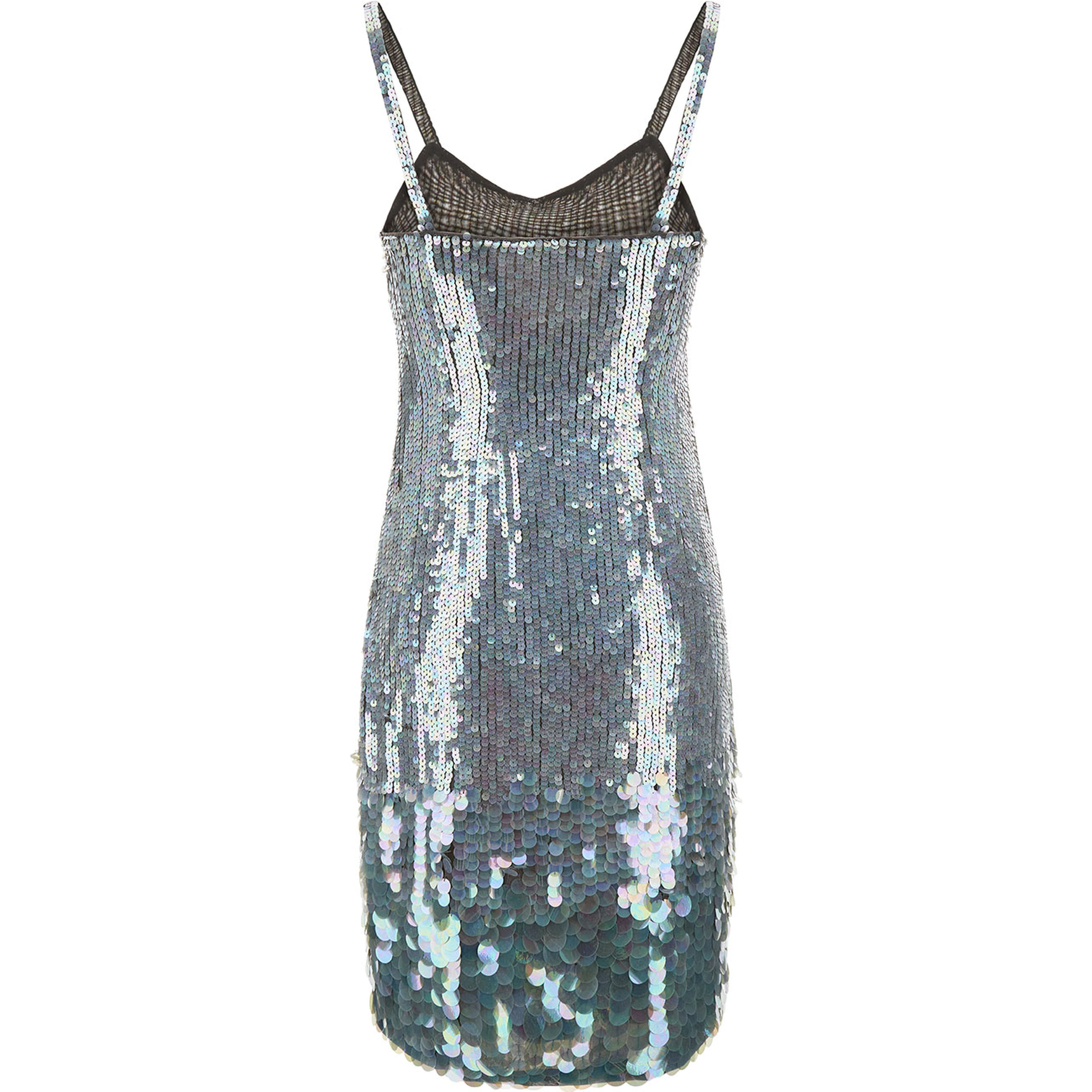 Mini Grey Dress with All-Over Multicolor Sequins in Stretch Polyamide Woman