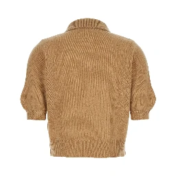 Beige Polo Sweater with Classic Collar and Logo Patch on the Front in Cashmere Woman