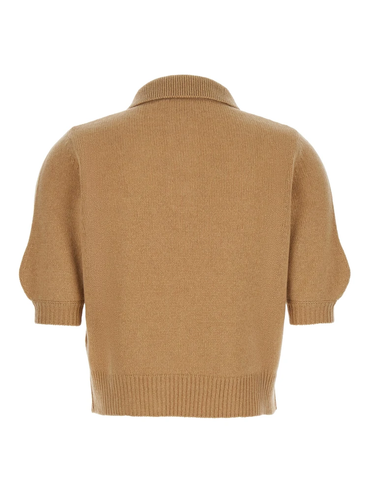 Beige Polo Sweater with Classic Collar and Logo Patch on the Front in Cashmere Woman alternative