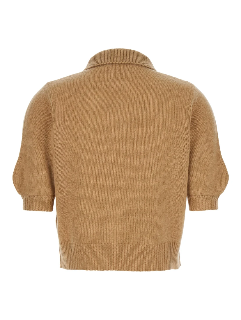 Beige Polo Sweater with Classic Collar and Logo Patch on the Front in Cashmere Woman