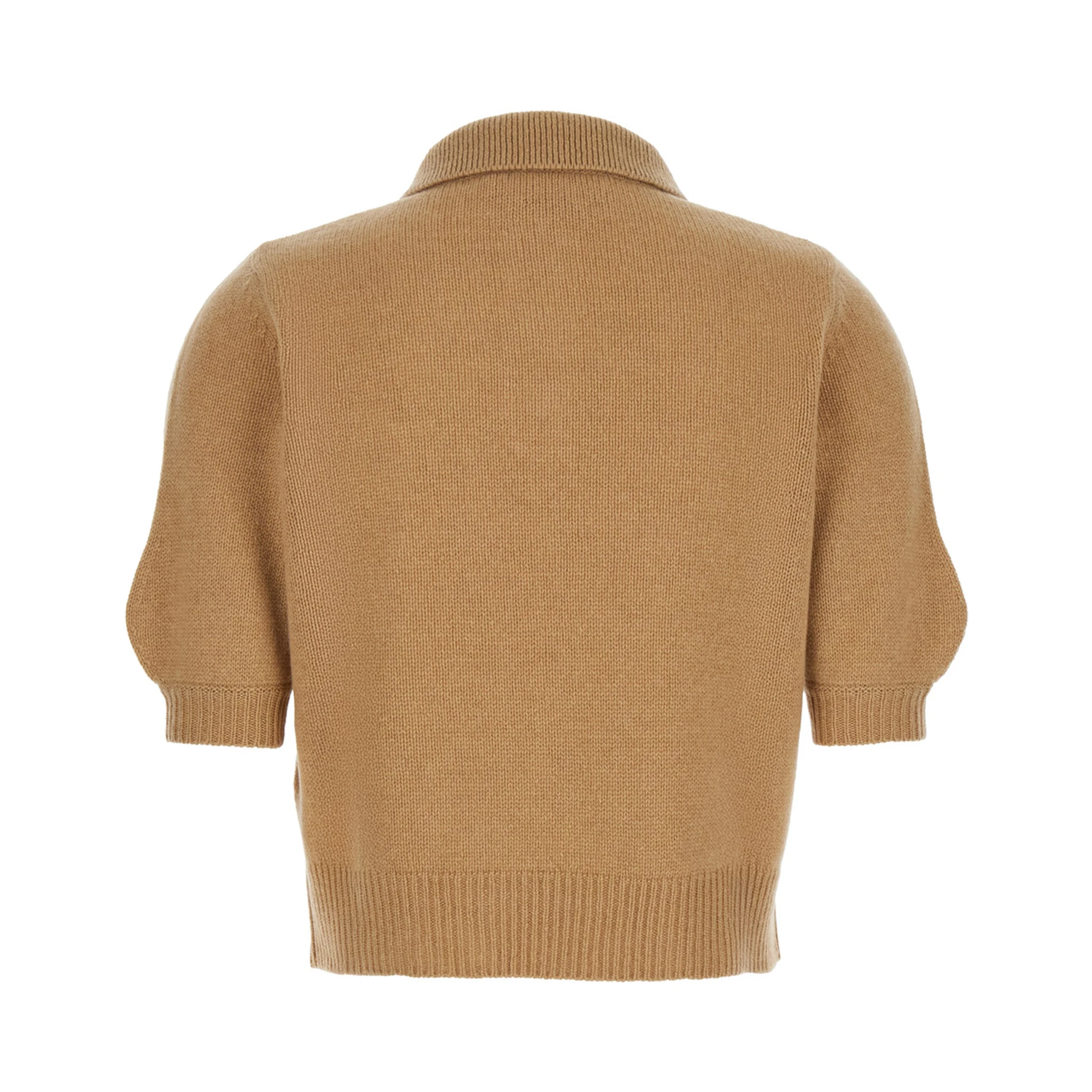 Beige Polo Sweater with Classic Collar and Logo Patch on the Front in Cashmere Woman