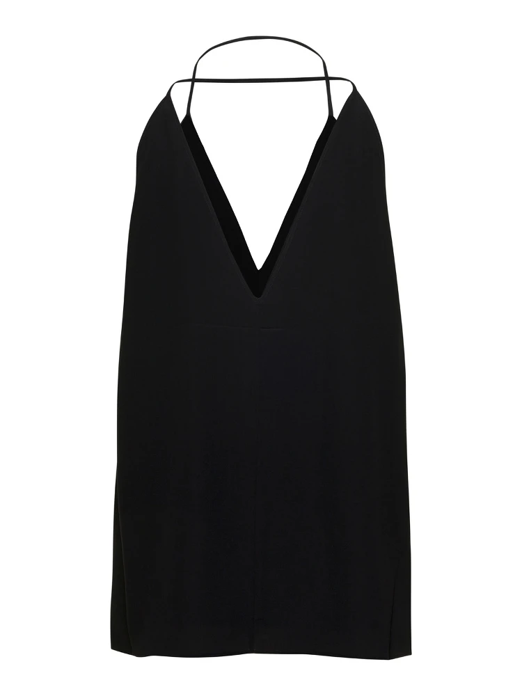 Black Top with Double Halter Neck in Silk Woman alternative