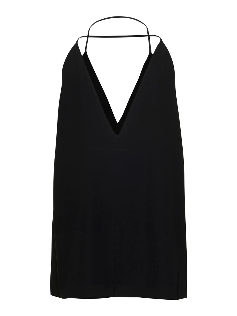 Black Top with Double Halter Neck in Silk Woman