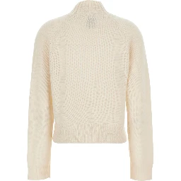 White High Neck Jumper with Ribbed Design in Cashmere Woman