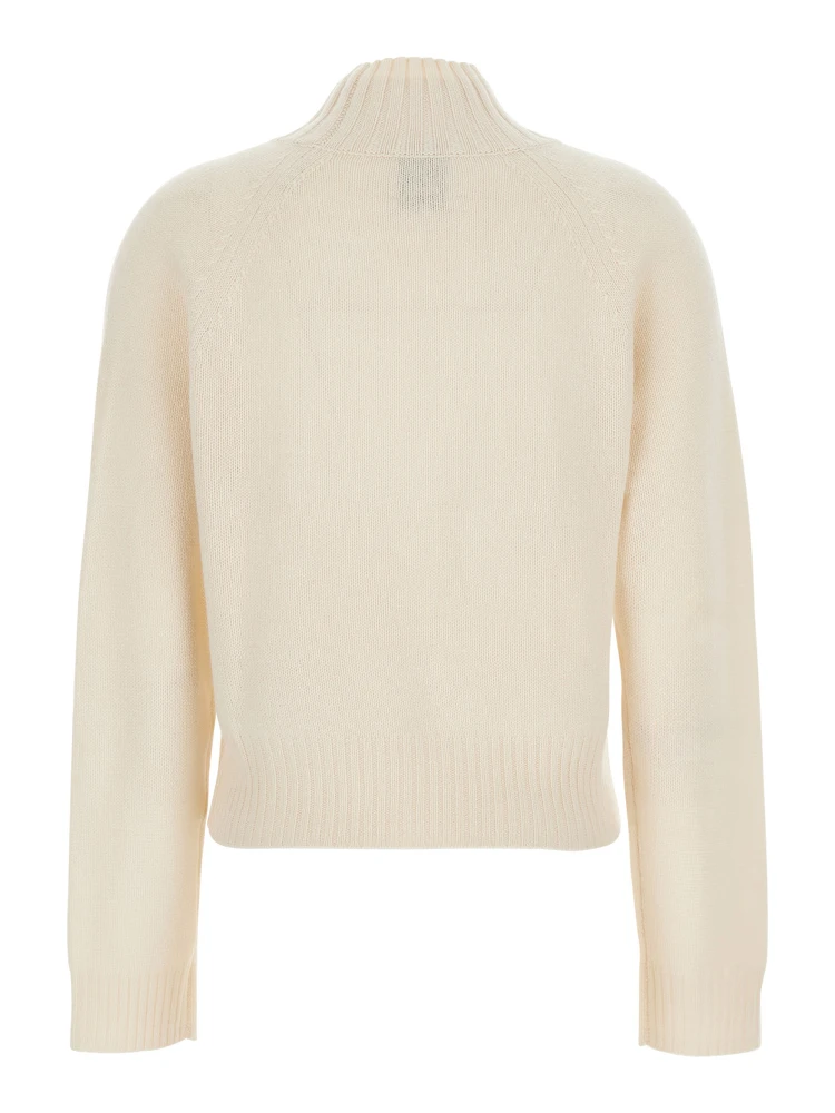 White High Neck Jumper with Ribbed Design in Cashmere Woman alternative
