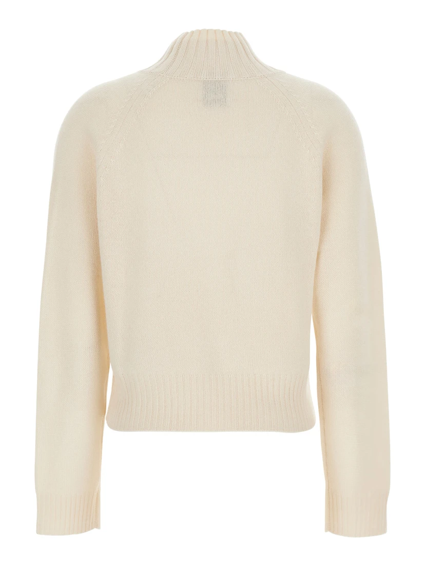 White High Neck Jumper with Ribbed Design in Cashmere Woman