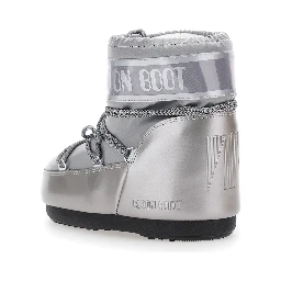 Icon Metallic Grey Snow Ankle Boots with Maxi Logo Print on the Side in Tech Fabric Girl