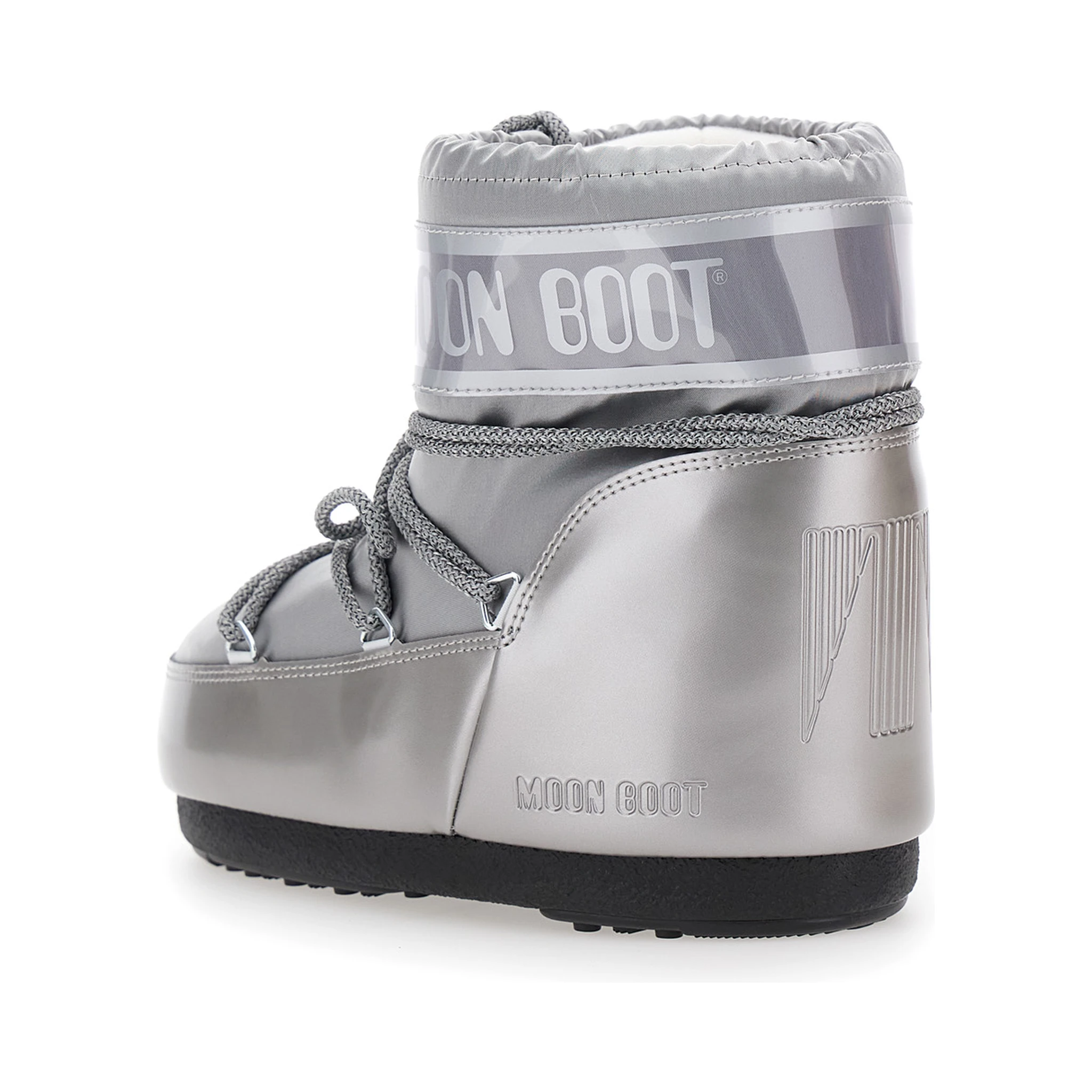 Icon Metallic Grey Snow Ankle Boots with Maxi Logo Print on the Side in Tech Fabric Girl
