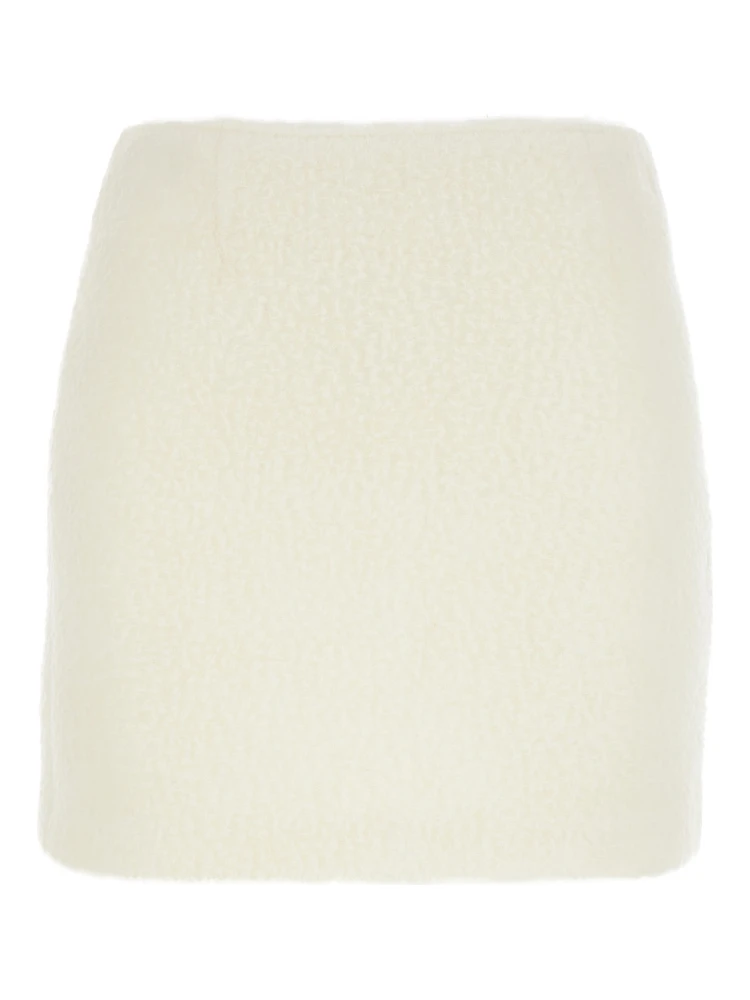White Mini Skirt with Hidden Side Closure in Fabric Woman
