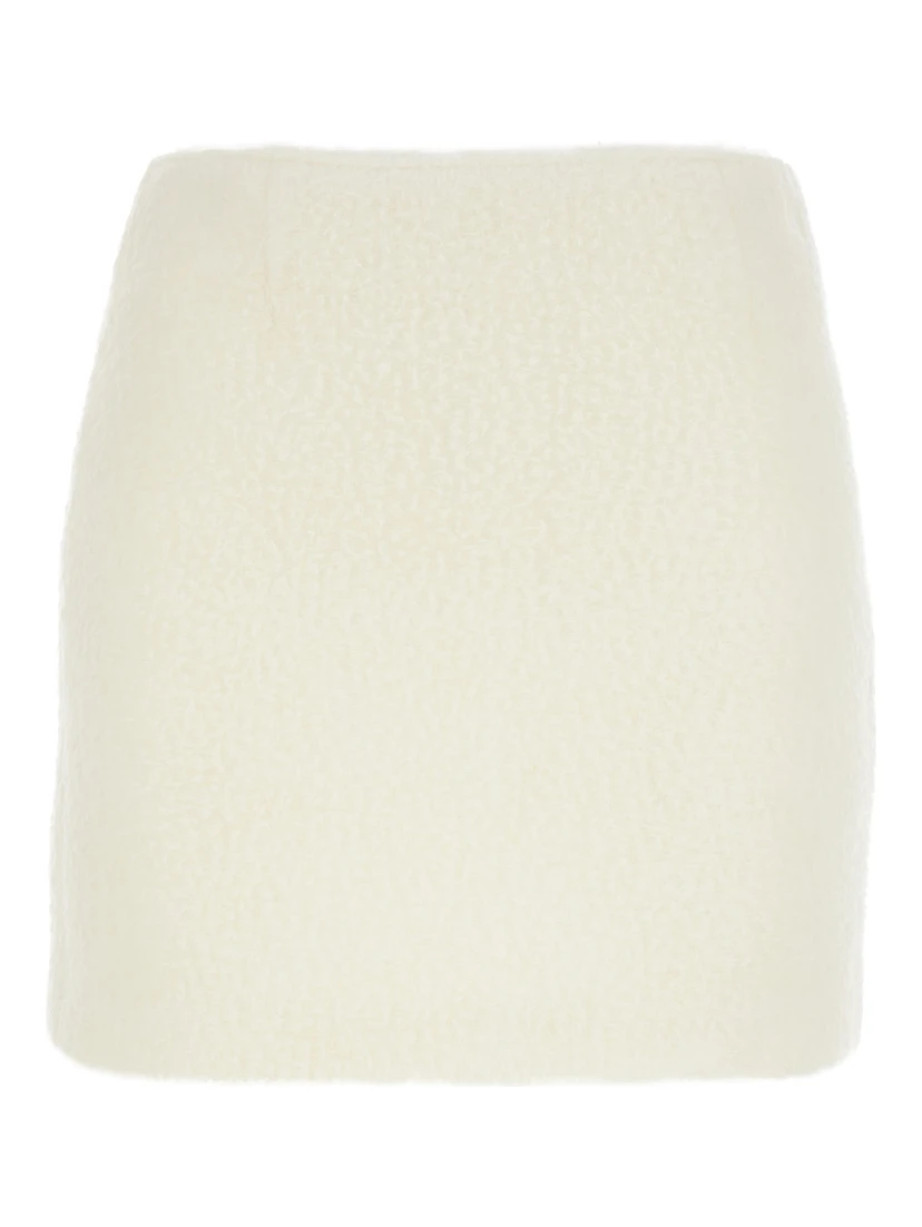 White Mini Skirt with Hidden Side Closure in Fabric Woman