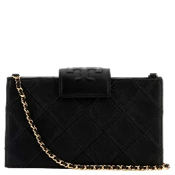 Fleming Black Diamond Quilted Mini Crossbody Bag with Chain-Link Shoulder Strap in Leather Woman