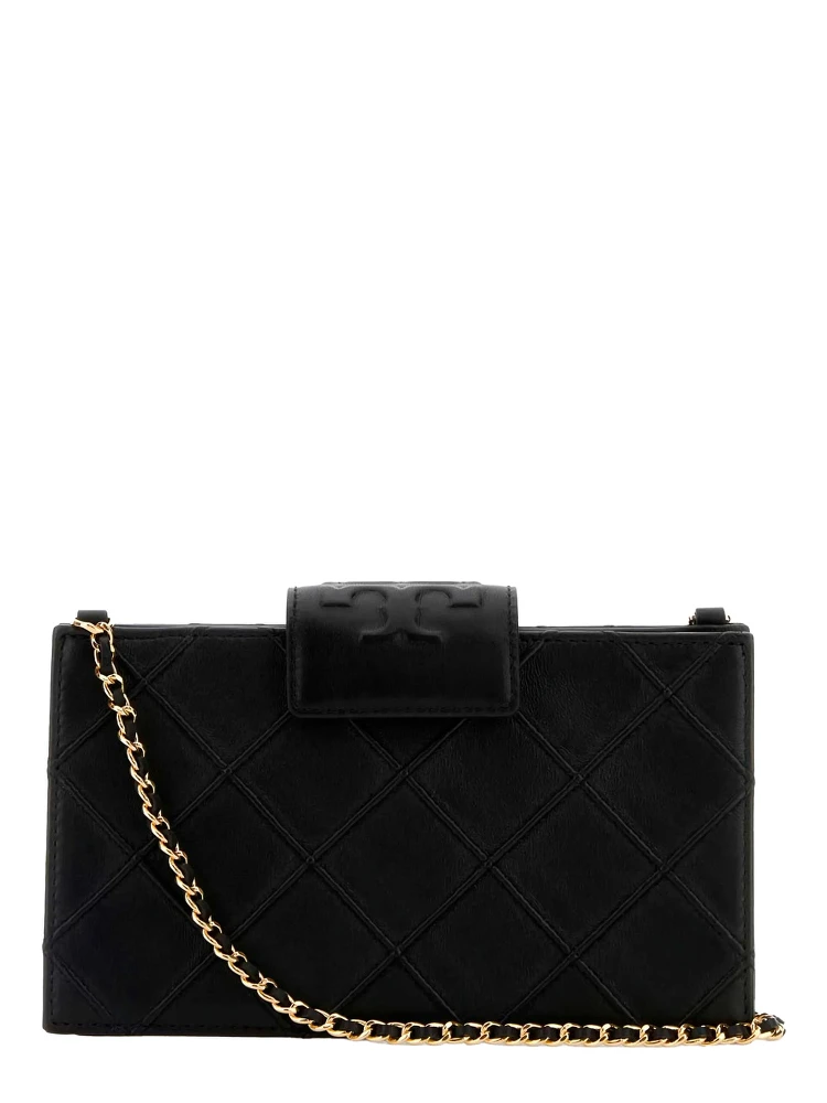 Fleming Black Diamond Quilted Mini Crossbody Bag with Chain-Link Shoulder Strap in Leather Woman alternative
