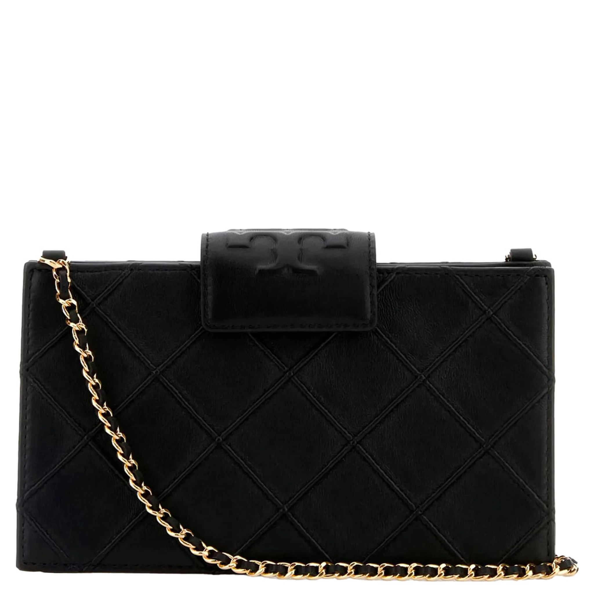 Fleming Black Diamond Quilted Mini Crossbody Bag with Chain-Link Shoulder Strap in Leather Woman