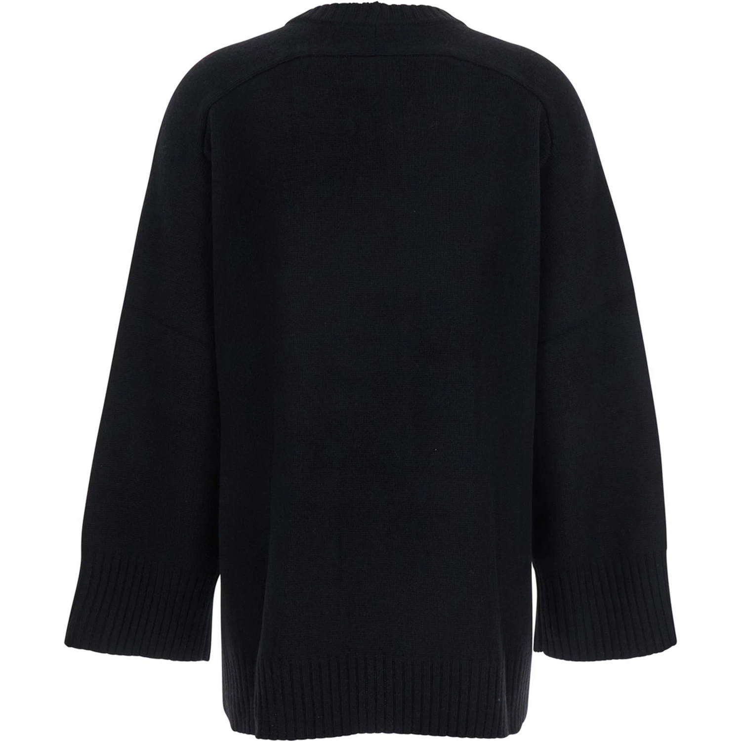 Black Crew Neck Sweater with Knitted Design in Wool Woman
