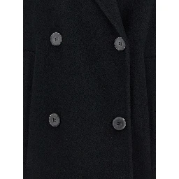 Clara Black Double-Breasted Coat with Notched Revers in Wool Woman