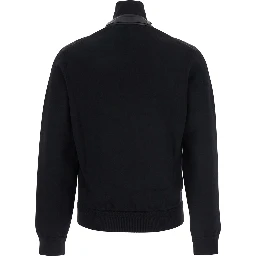 Black Jacket with Front Zip Closure in Wool Blend Man