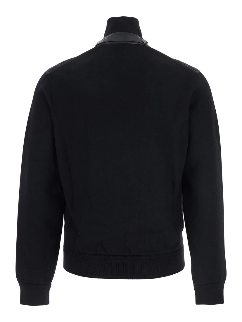Black Jacket with Front Zip Closure in Wool Blend Man