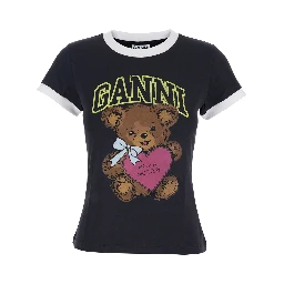 Black Crewneck T-Shirt with Maxi Logo on the Front in Cotton Jersey Woman