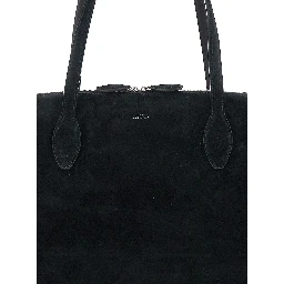 Black Shoulder Bag with Embossed Logo Lettering on the Front in Suede Woman