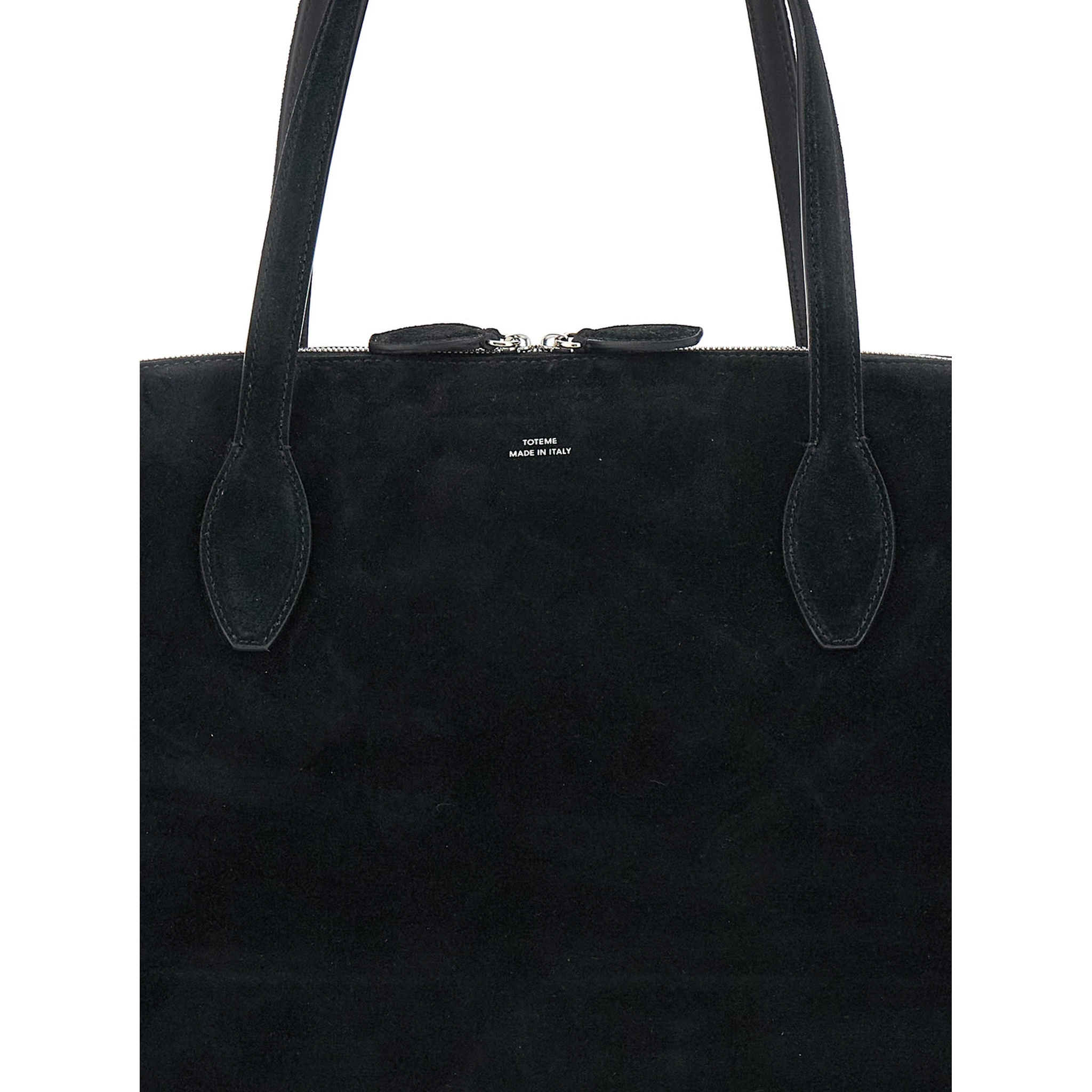 Black Shoulder Bag with Embossed Logo Lettering on the Front in Suede Woman