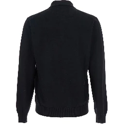 Black Long-Sleeve Polo Shirt with Classic Collar and FF Plaque on the Front in Wool Man