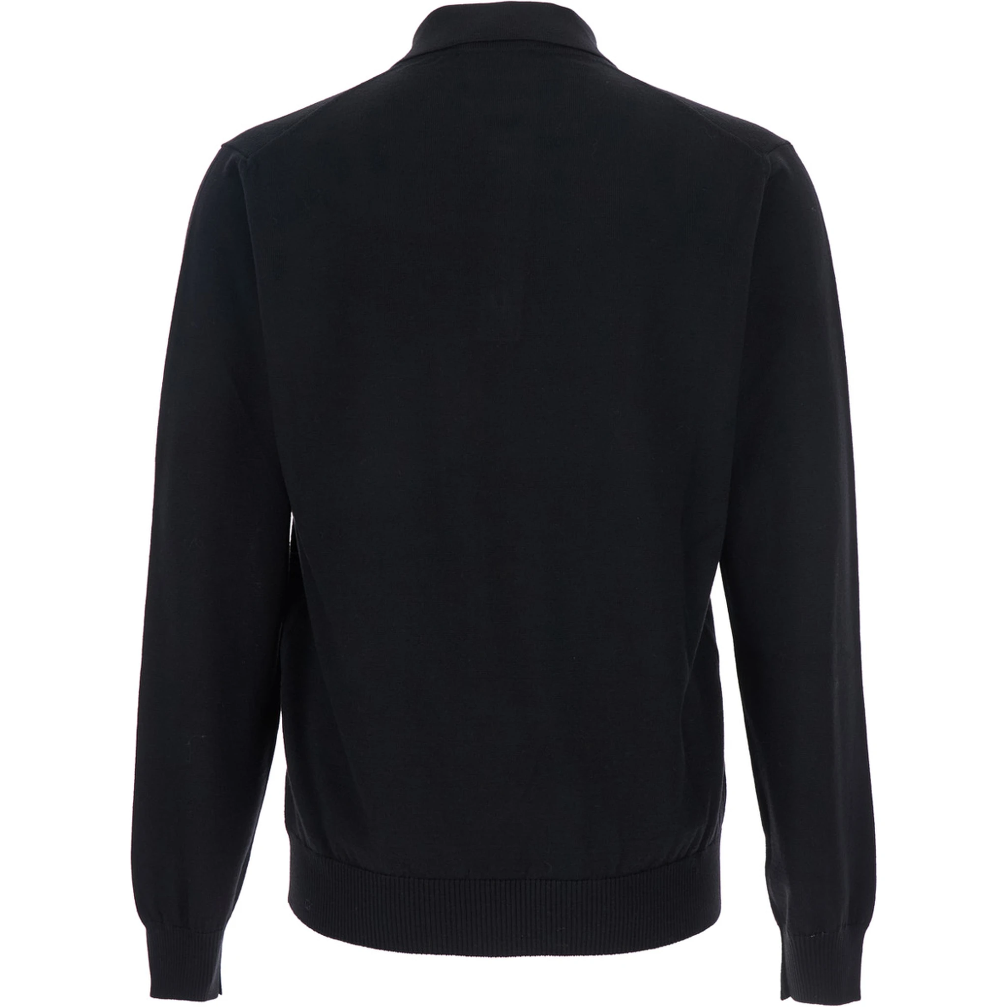 Black Long-Sleeve Polo Shirt with Classic Collar and FF Plaque on the Front in Wool Man