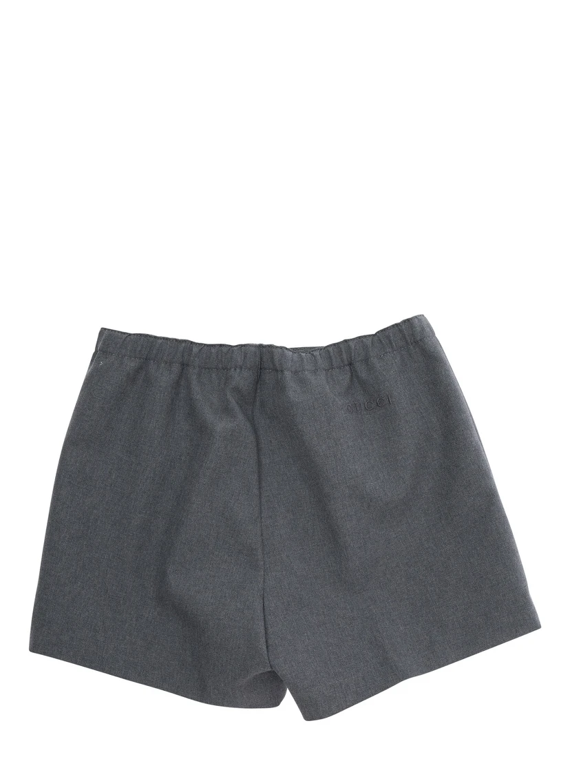 Grey Shorts with Elastic Waist and Logo Lettering in Fabric Baby