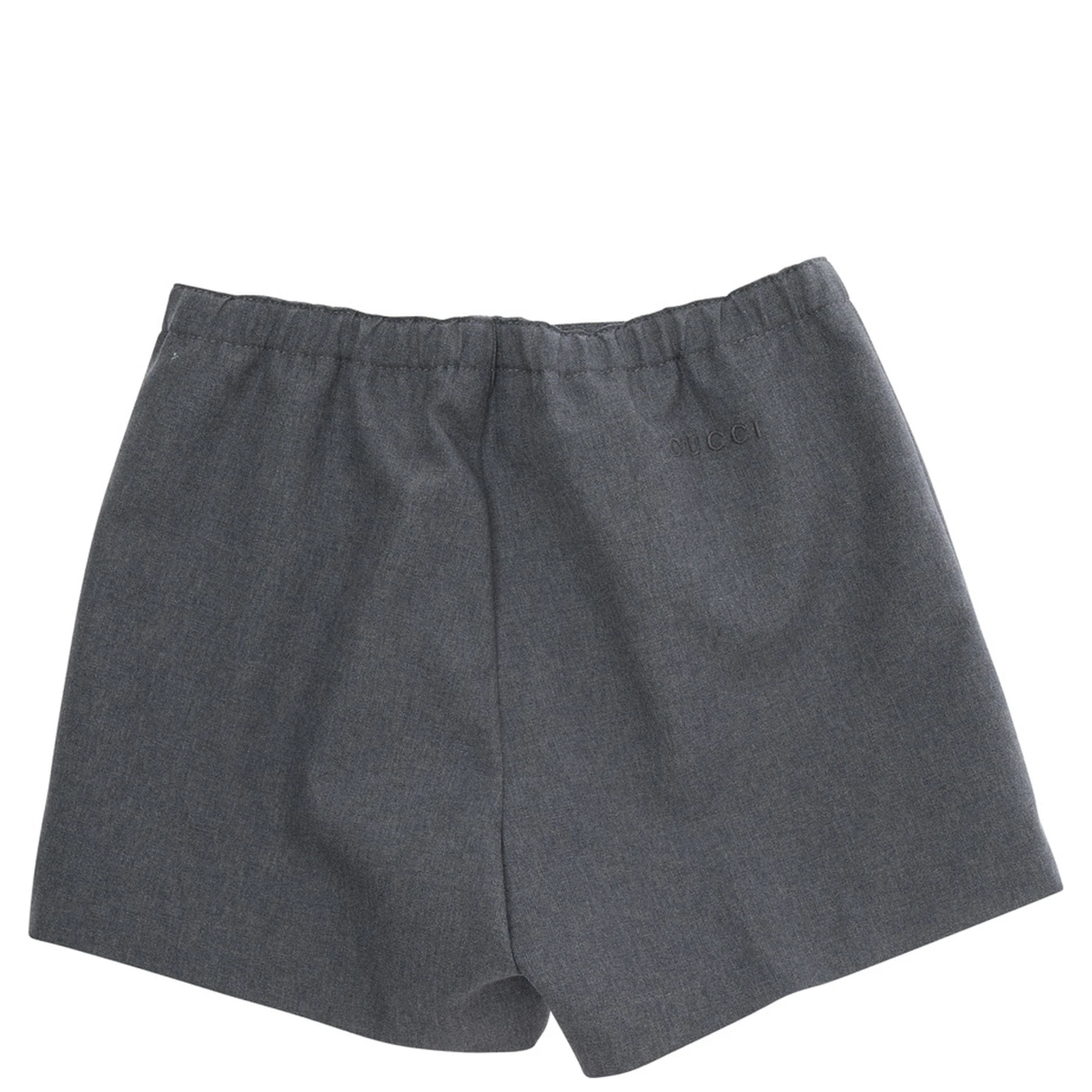 Grey Shorts with Elastic Waist and Logo Lettering in Fabric Baby
