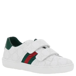 Plastic White Low Top Sneakers with Web Detail on the Side in GG Canvas Boy