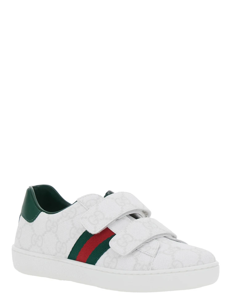 Plastic White Low Top Sneakers with Web Detail on the Side in GG Canvas Boy alternative