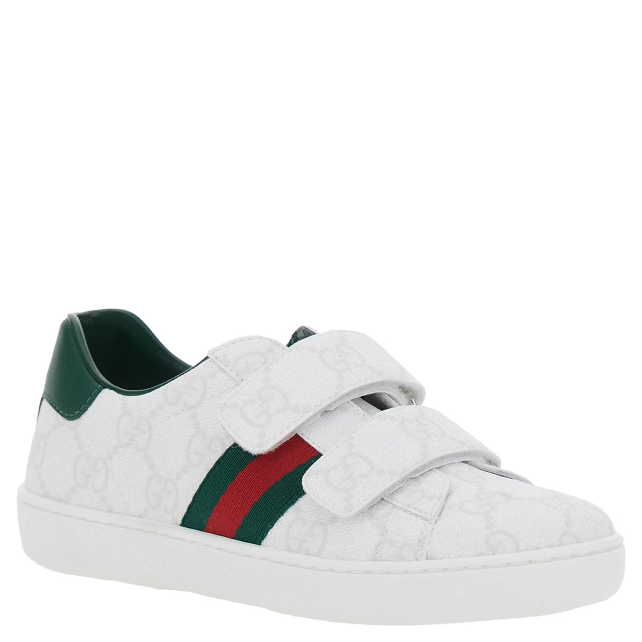 Plastic White Low Top Sneakers with Web Detail on the Side in GG Canvas Boy