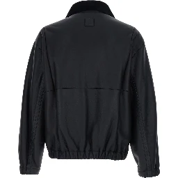 Black Shearling Jacket with Dropped Shoulders and FF Patch on the Rear in Leather Man