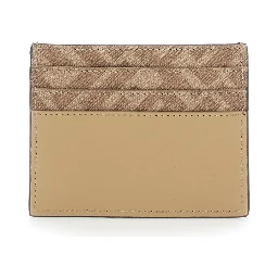 Beige Card Holder with FF Plaque on the Front in Leather Man