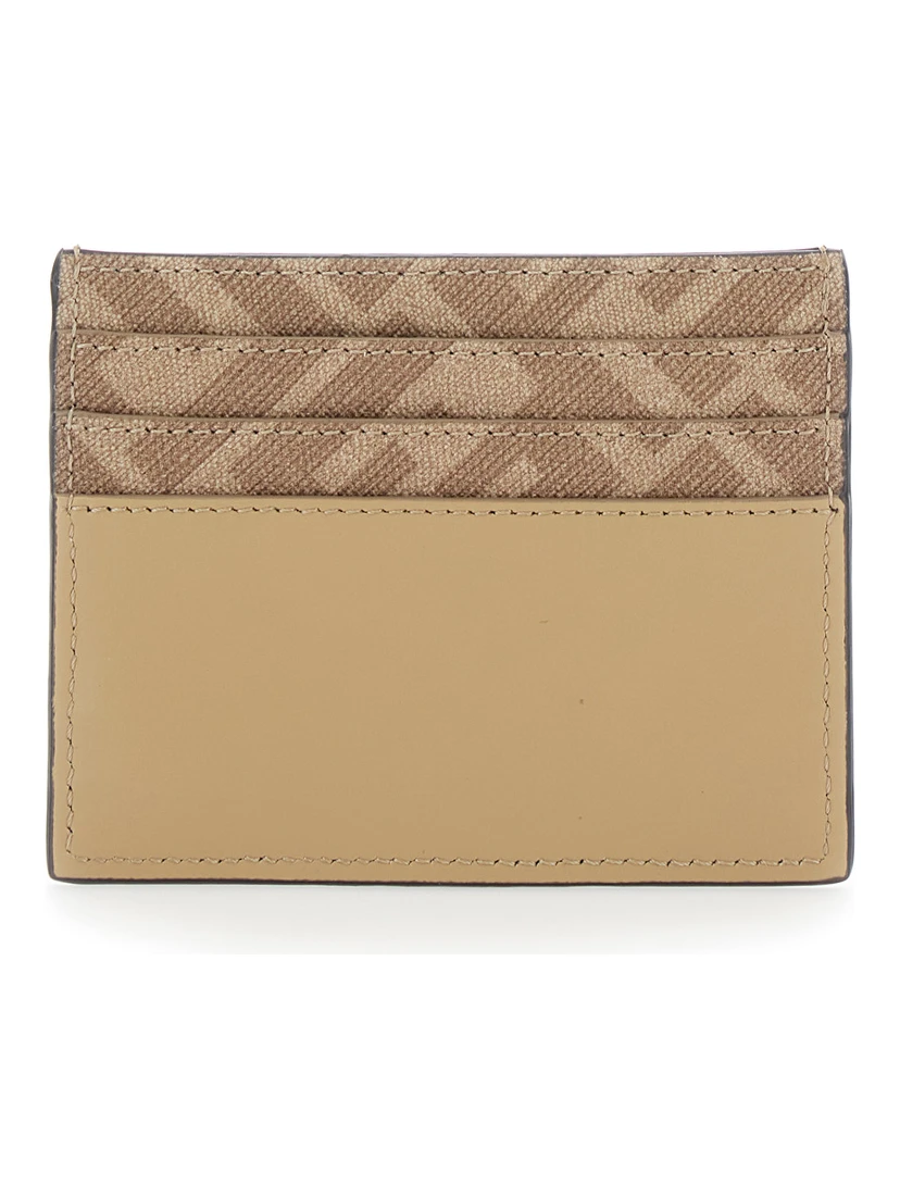 Beige Card Holder with FF Plaque on the Front in Leather Man