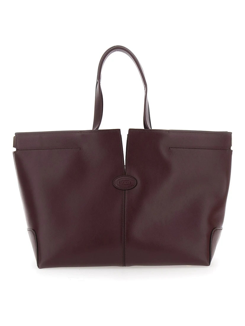 Bordeaux Tote Bag with Two Top Handles and Embossed Logo Lettering on the Front in Leather Woman