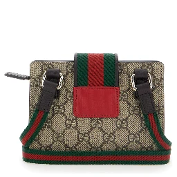 Beige Handbag with GG Canvas and Heart Detail in Cotton Blend Girl