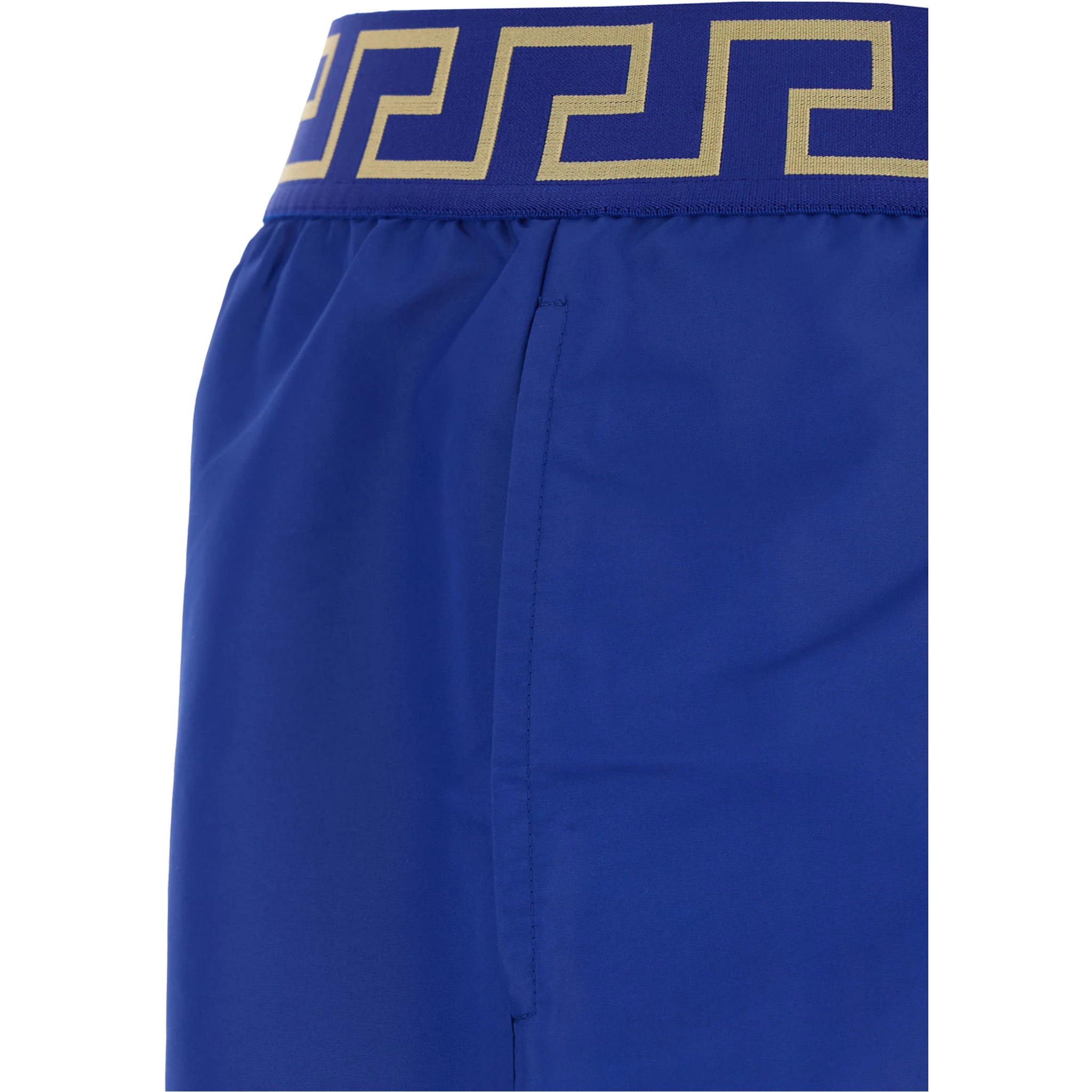 Blue Swim Shorts with Elastic Waist with Greca Motif in Tech Fabric Man