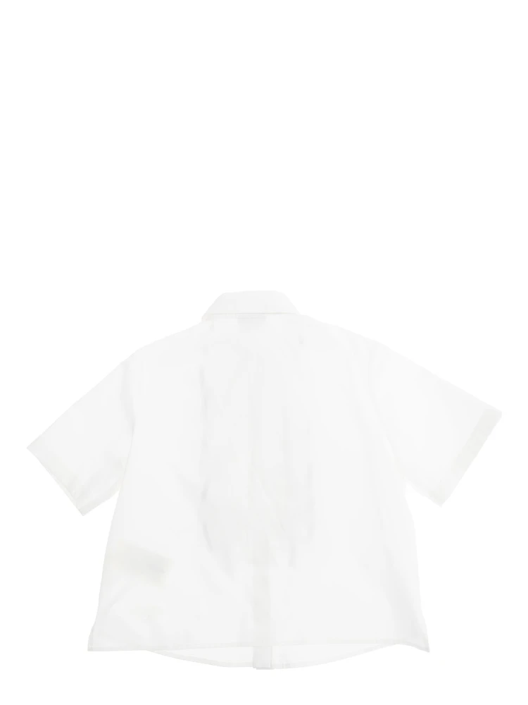 White Shirt with Classic Collar and Contrasting Ruched Detail in Cotton Girl alternative