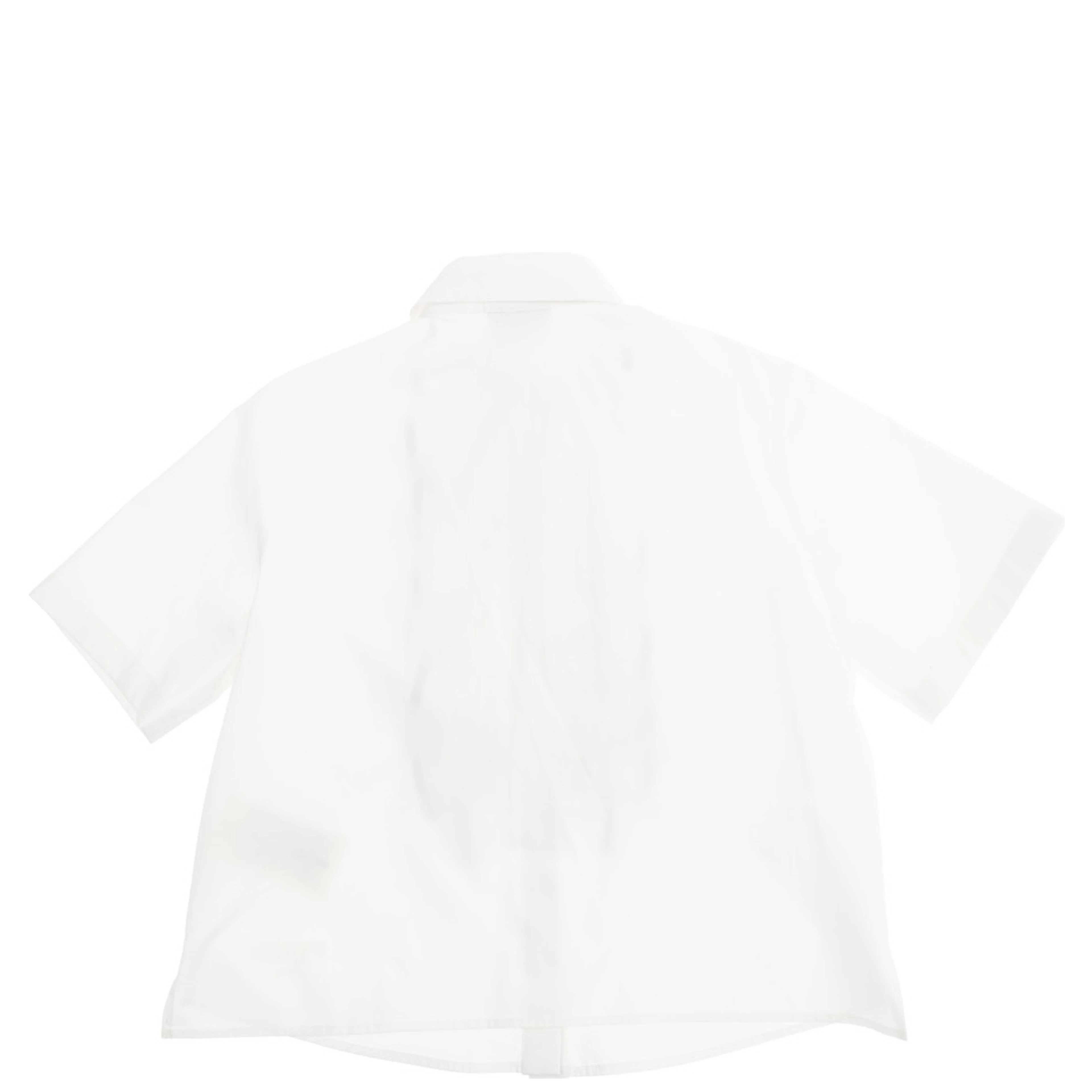 White Shirt with Classic Collar and Contrasting Ruched Detail in Cotton Girl